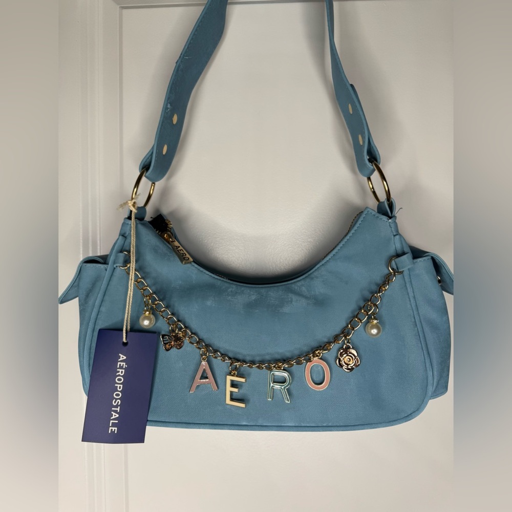 Aeropostale Light Blue Shoulder Bag with Charm Detail purse charms Y2K style